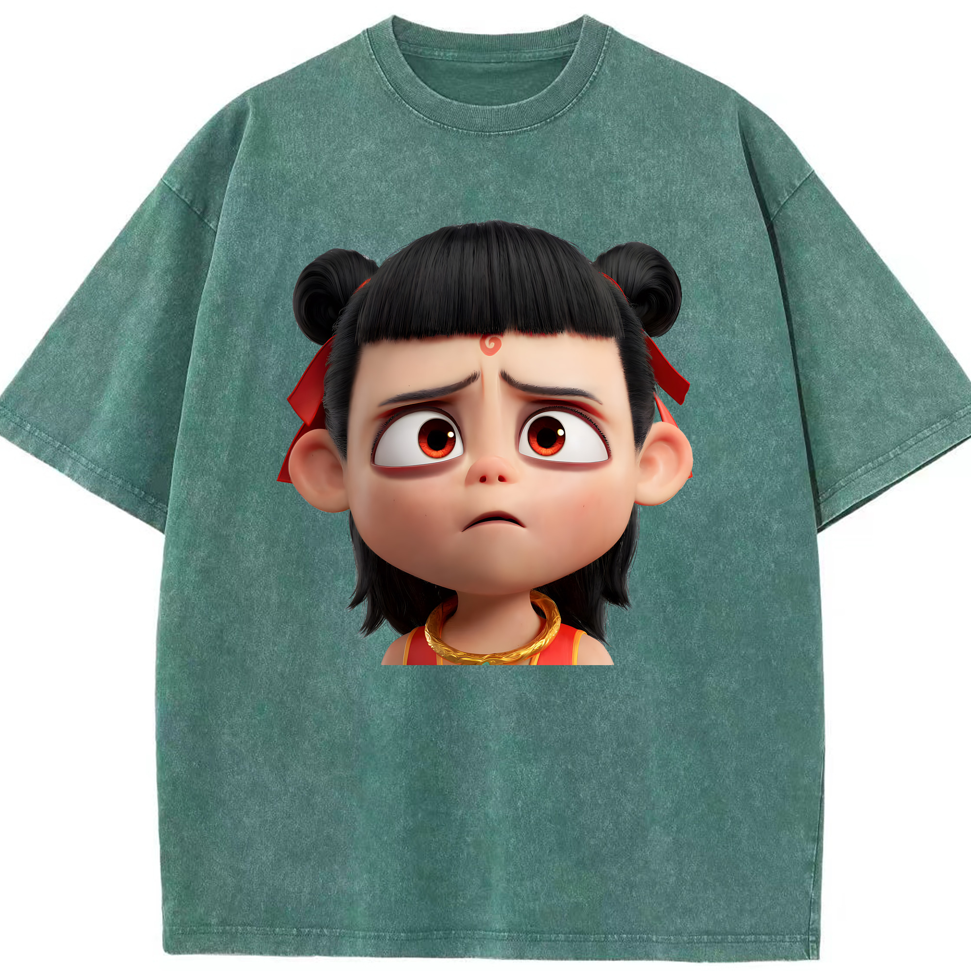 （画像用） Ne Zha 2 ナタ 魔童の大暴れ 綿100% ヴィンテージ風 半袖Tシャツ（フロントプリント）